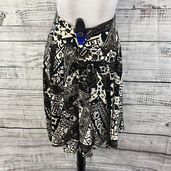 Chaps Skirt size Medium Black Brown Slinky Knee A Line Boho Stretch Peasant Slim - Picture 8 of 9